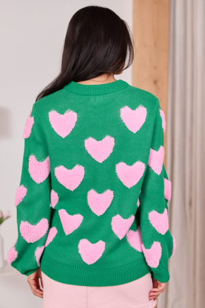 I’ll Be There Green Fuzzy Heart Sweater